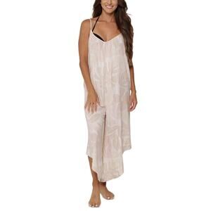 J Valdi Women's Sand Malibu Flowy Sleeveless Jumpsuit Cover-Up Size L